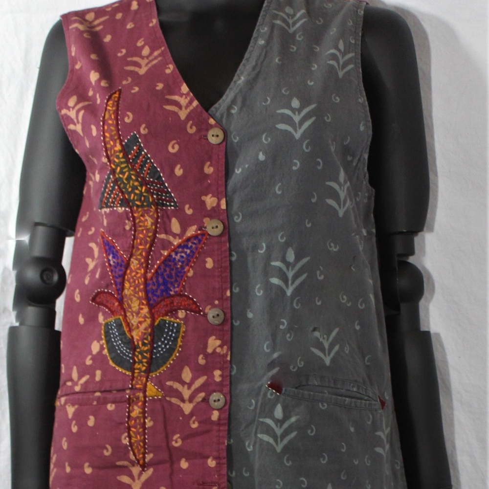 Vintage Reversible Hand-Dyed, Embroidered and Appliquéd Vest
